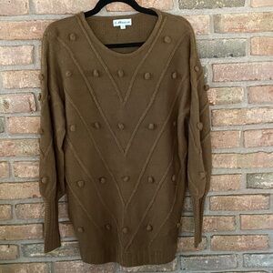 MACARON Brown Sweater with Pom-Pom Design Oversized Small NWOT